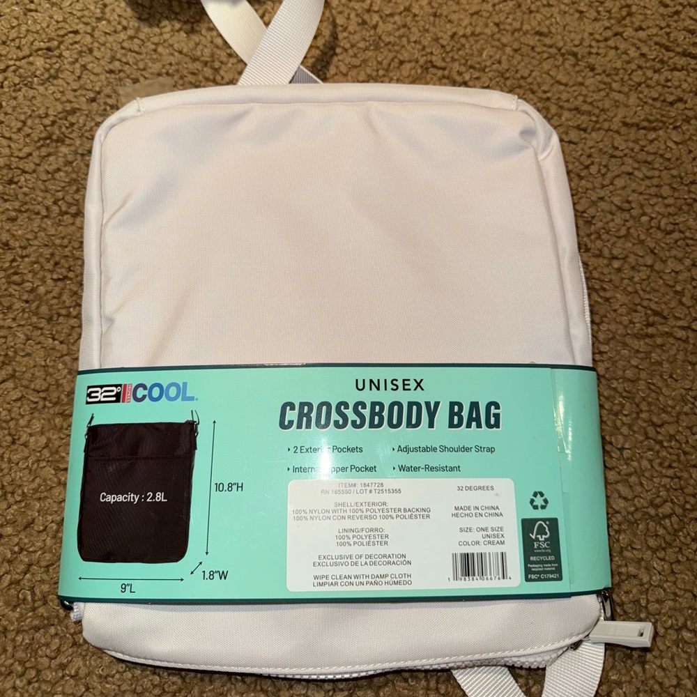 32 Cool White Unisex Crossbody Bag with Adjustable Strap - Picture 2 of 2